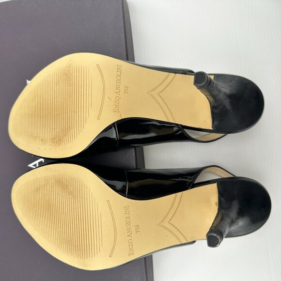 ENZO ANGIOLINI Black Patent Peep-Toe Slingback Heels Size 7 M - Picture 4 of 8